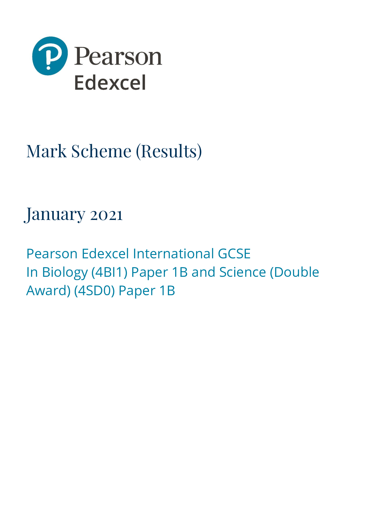 Preview image for Pearson Edexcel International GCSE_Biology_4BI1/1B Mark Scheme Jan 2021 | Paper 1B